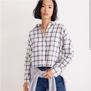 Madewell cropped blue and white windowpane flannel